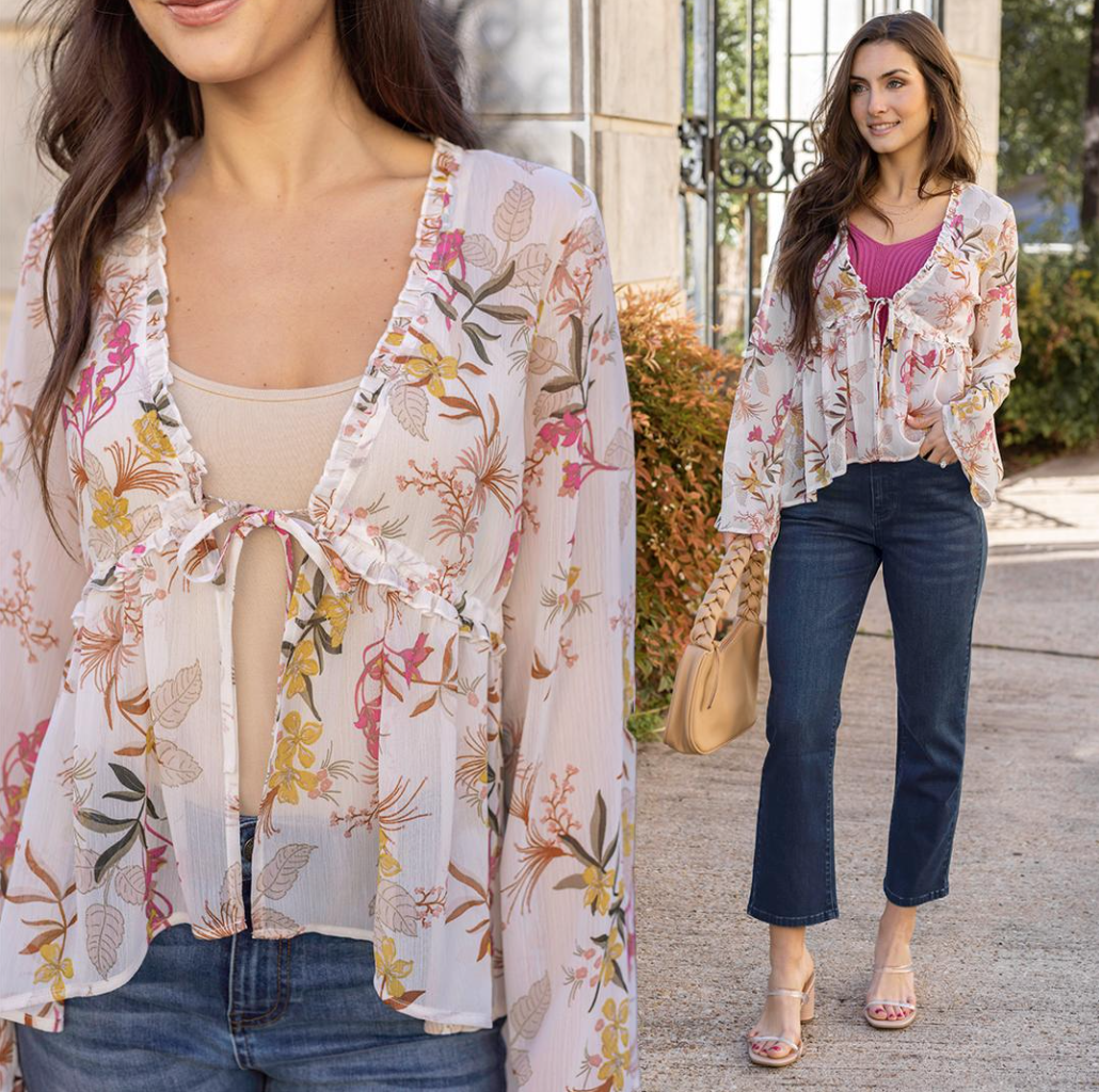 Grace & Lace Whimsical Tie Front Blouse — 3 Sisters Boutique